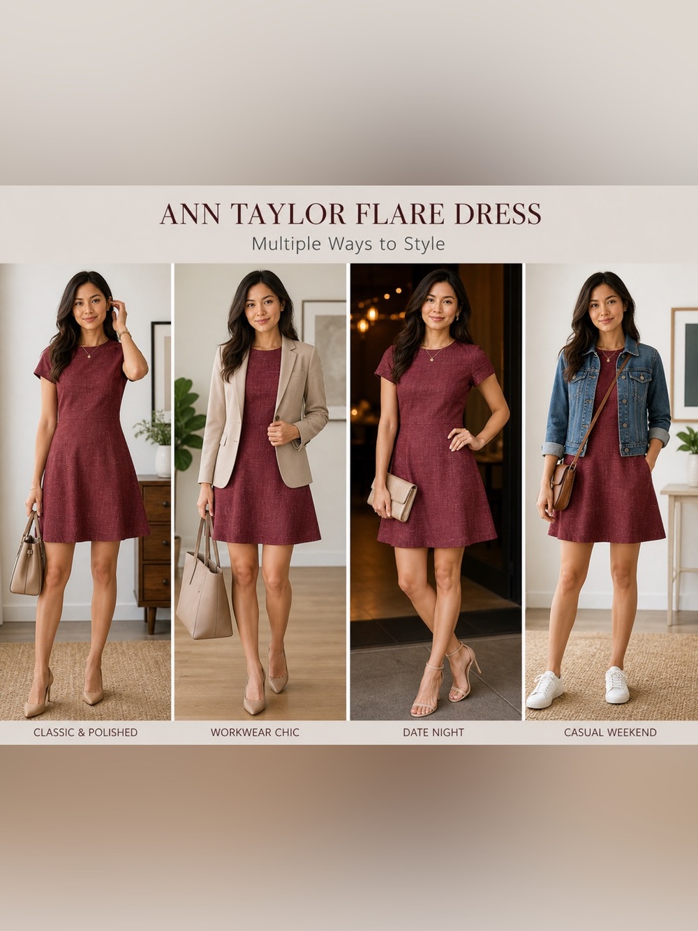 Ann Taylor Flare Dress Size 6 Textured Cross Weave Fit & Flare Career Party